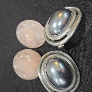 VINTAGE CAROLEE FAUX PEARL EARRINGS & Rose Quartz Earrings